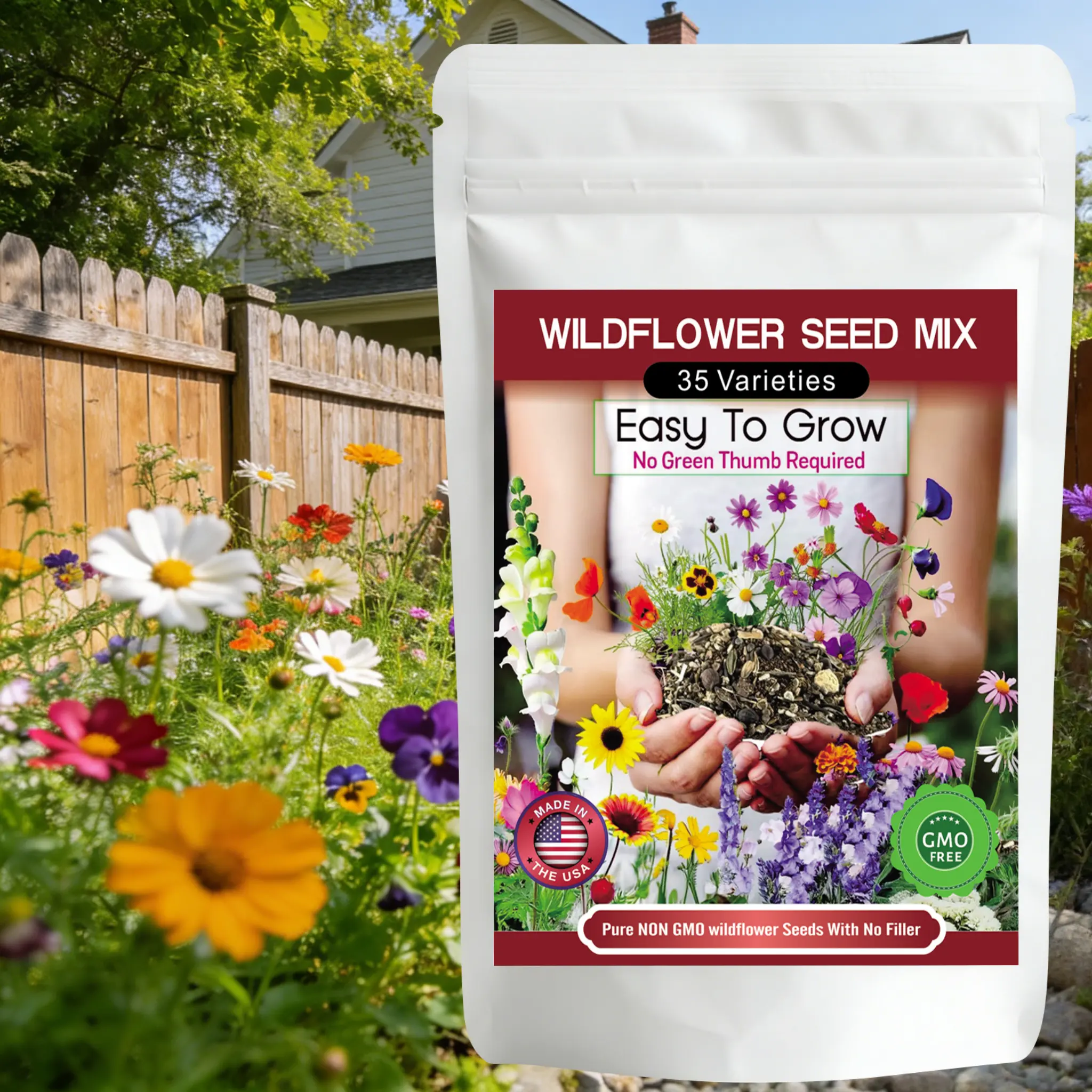 Wildflower Seeds Mix 2Packs 35 Varieties 20000+Pcs, bulk wildflower seed for Outdoor Planting,Colorful Annual and Perennial Flower