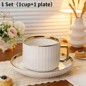 Luxury Gold Rim Ceramic Tea Set & Coffee Cup, Elegant and Combo, Dishwasher Safe, Perfect for Home Kitchen, Afternoon Tea, Gifts, Teacup, Saucer Set