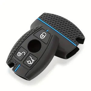 electric dipstick Premium Silicone Key Fob Cover for Mercedes Benz - Compatible with A, B, C, E, S, G Class & GLC Models - Durable Car Accessory with Blue Line Design