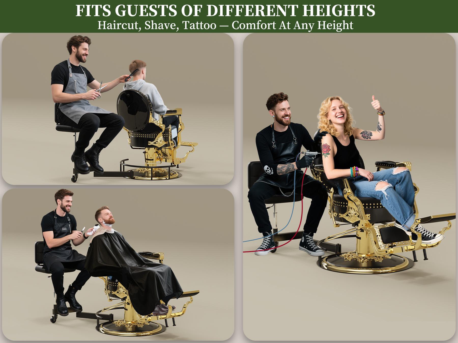 Baasha Innovative Rolling Stool Attachment for Barber Chair | Height-Adjustable Stylist Stool with Backrest | 180° Swivel Ergonomic Salon Tool for 520mm-680mm Bases | Reduce Back & Leg Strain | Accessory ONLY - Gold Chair NOT Included
