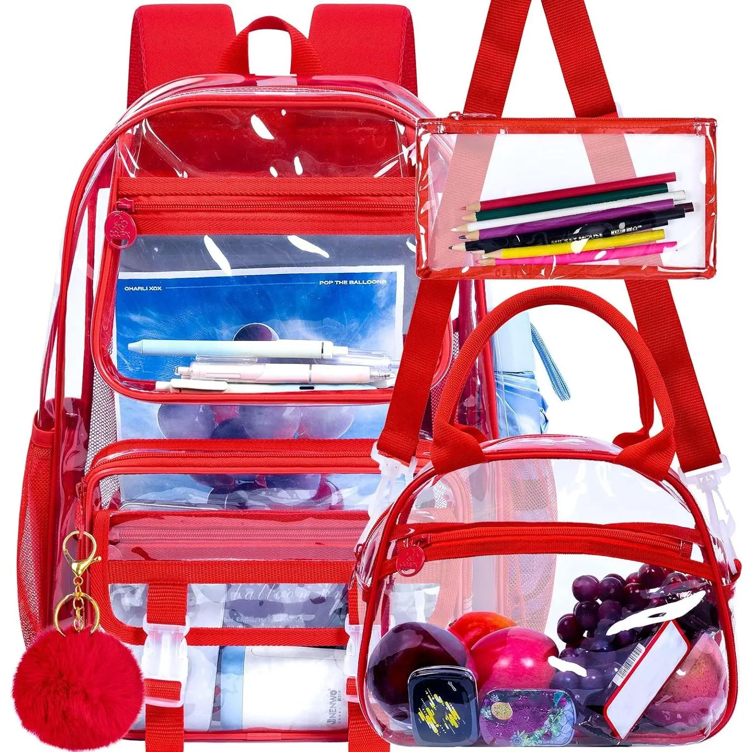 Red Clear Backpack Set