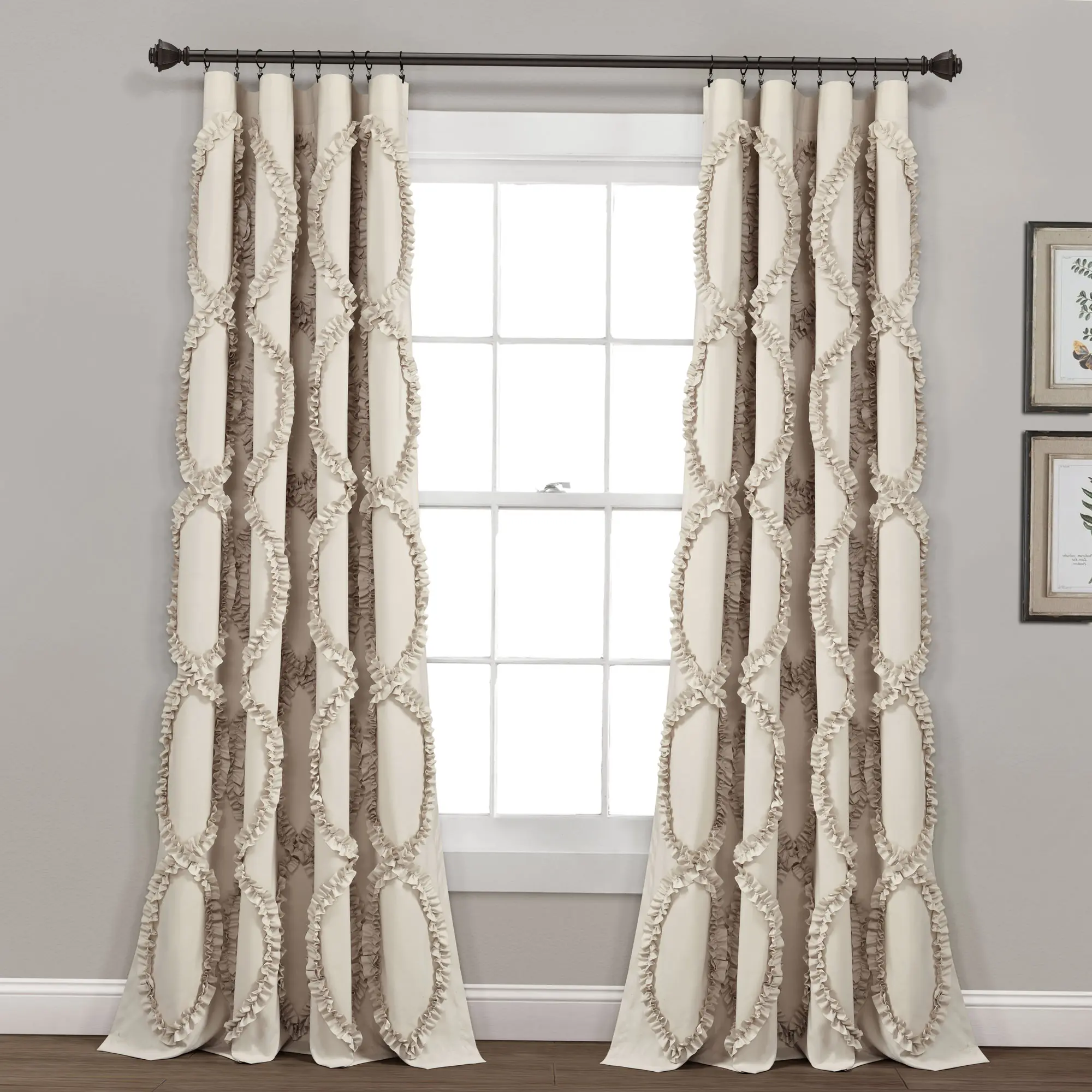 Lush Decor Avon Light Filtering Window Curtain Panel Single,  L54" W x 45‘’—95" - Ruffle Curtains for Living Room - Drapes - Vintage Coquette Decor