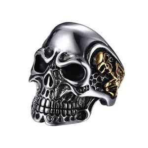 Decor Mens Punk Gothic Skull Ring Halloween gifts  Stainless Steel Biker Men and Women Band Size 7-13