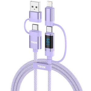 60W 4-in-1 Braided Charging Cable | LCD Display | 5FT | Purple