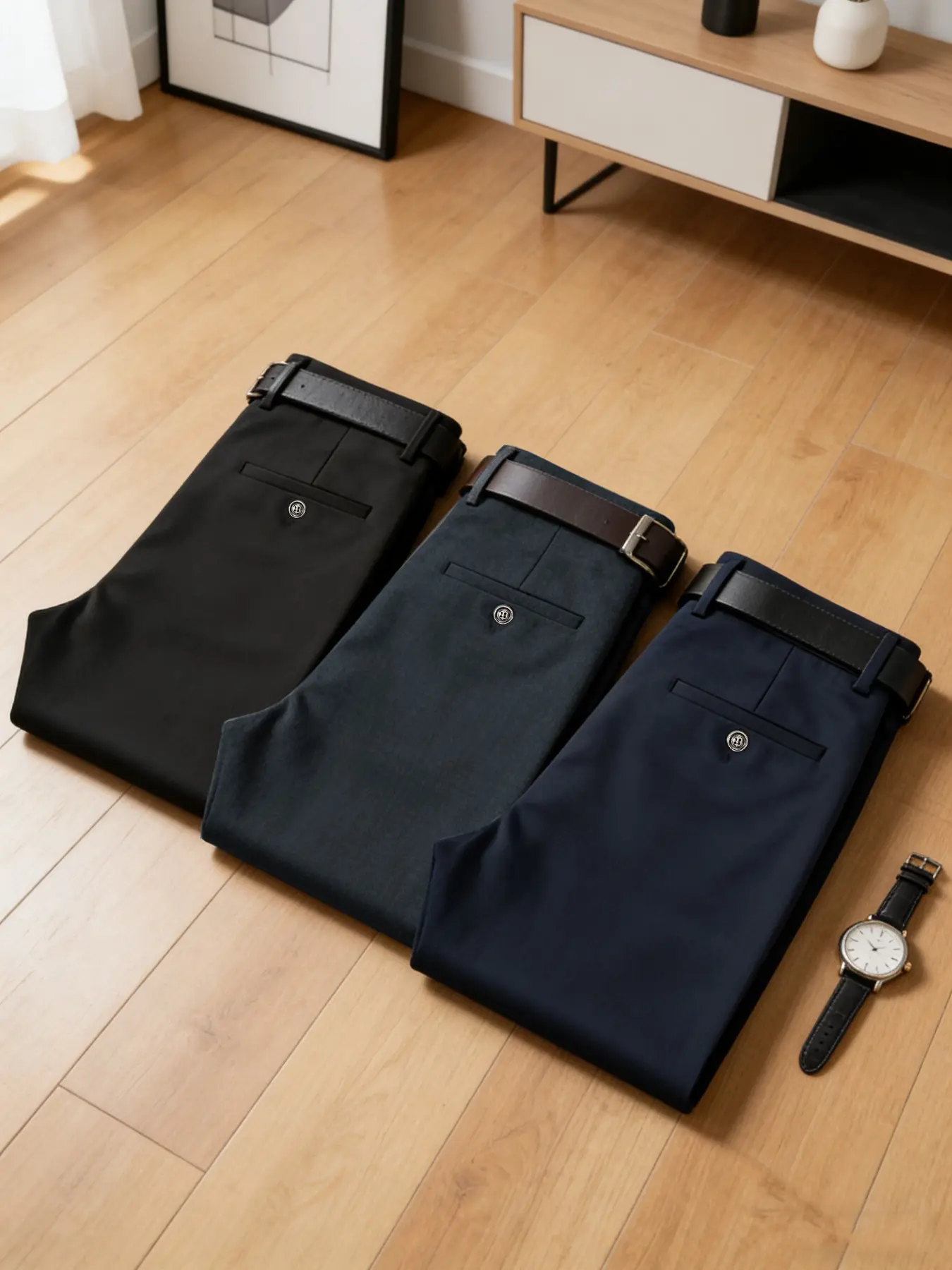 3-Pack Men's Premium Business Pants, Classy Casual Trousers, Casual Comfy Stretchy, Menswear, High Stretch Wrinkle-Resistant No-Iron, Slim Fit Not Tight, Breathable Comfort, All-Season, Business & Casual, Versatile for Work & Daily