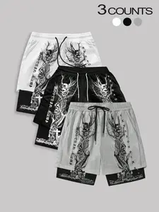 Men's Letter & Figure Print Boxer Briefs, Casual Comfy Breathable Fitted Sports Gym Shorts for Daily Wear, Men's Underwear for Summer