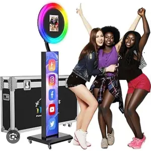 MWE Portable Photo Booth with LED Light & Social Media Icons for Parties and Events