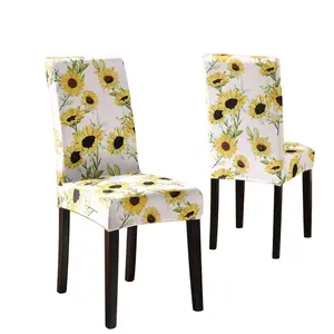 4/6PCS, Dining chair protective cover, sunflower pattern background, elastic polyester fiber chair cover,  easy to disassemble, suitable for home, kitchen, restaurant, hotel chair decoration