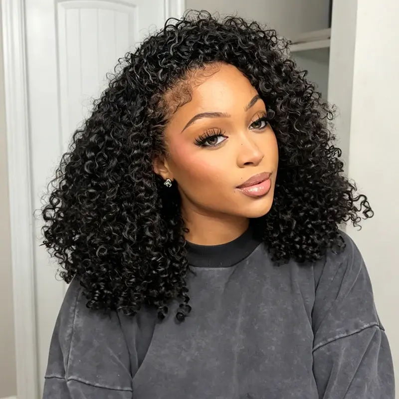 FORGIRL FOREVER Flip Over Human Hair Half Wig, Invisible Hairline Kinky Curly Half Wig With Drawstring, Seamless Blend, Beginner-Friendly, Machine-Made Wig