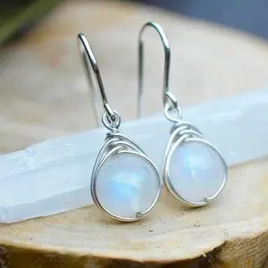 Round Milky White Moonstone Hook Earrings, Elegant and Great for Everyday