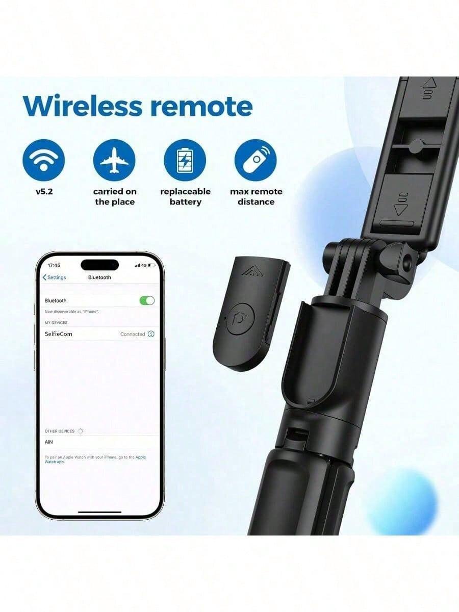 40-inch smartphone selfie stick tripod, extendable selfie stick integrated smartphone tripod, includes wireless remote control, 360° rotation, compatible with iPhone