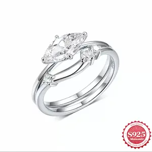 1CT Marquise Shape Lab Created Synthetic Moissanite Ring S925 Sterling Silver Rings Suitable for Both Men and Women for Daily Wear Birthday Present Fine Jewelry for Gift