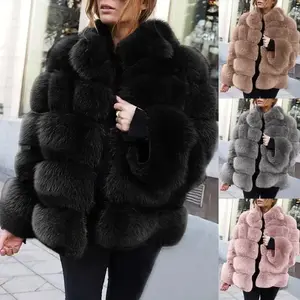 Faux Fur Coat for Women, Women's Faux Fur Coat, Faux Fox Fur Horizontal Splicing Faux Fur Coat