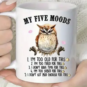 Unhappy Owl Coffee Mug, 330ml 11oz Ceramic Coffee Cups, My Five Moods Water Cups, Summer Winter Drinkware, Birthday Gifts