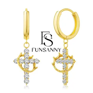 Gold Crown Cross Earrings Chain Earrings 3/4 Pairs Dangling Delicate SL/GD Hoop Earrings Set Hypoallergenic for Christmas