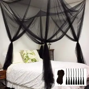 Black Bed Canopy Curtains Bed Drapes Mosquito Net for Full Queen King Size Bed for Patio Indoor Outdoor Gothic Room Decor Screen Netting