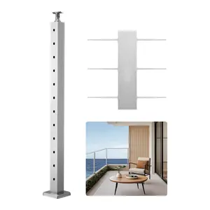 VEVOR Cable Railing Post, 42"x2"x2" Level Drilled Deck Railing Post, Stainless Steel Silver Cable Railing System Kit for Indoor Outdoor Deck Balcony,1JZLGZXYS1061EF8W001V0