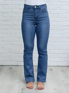 Women's Stretchy Elastic Straight Leg Jeans, Casual All Season Denim Jeans, Versatile Plain Design for Everyday Wear Pants