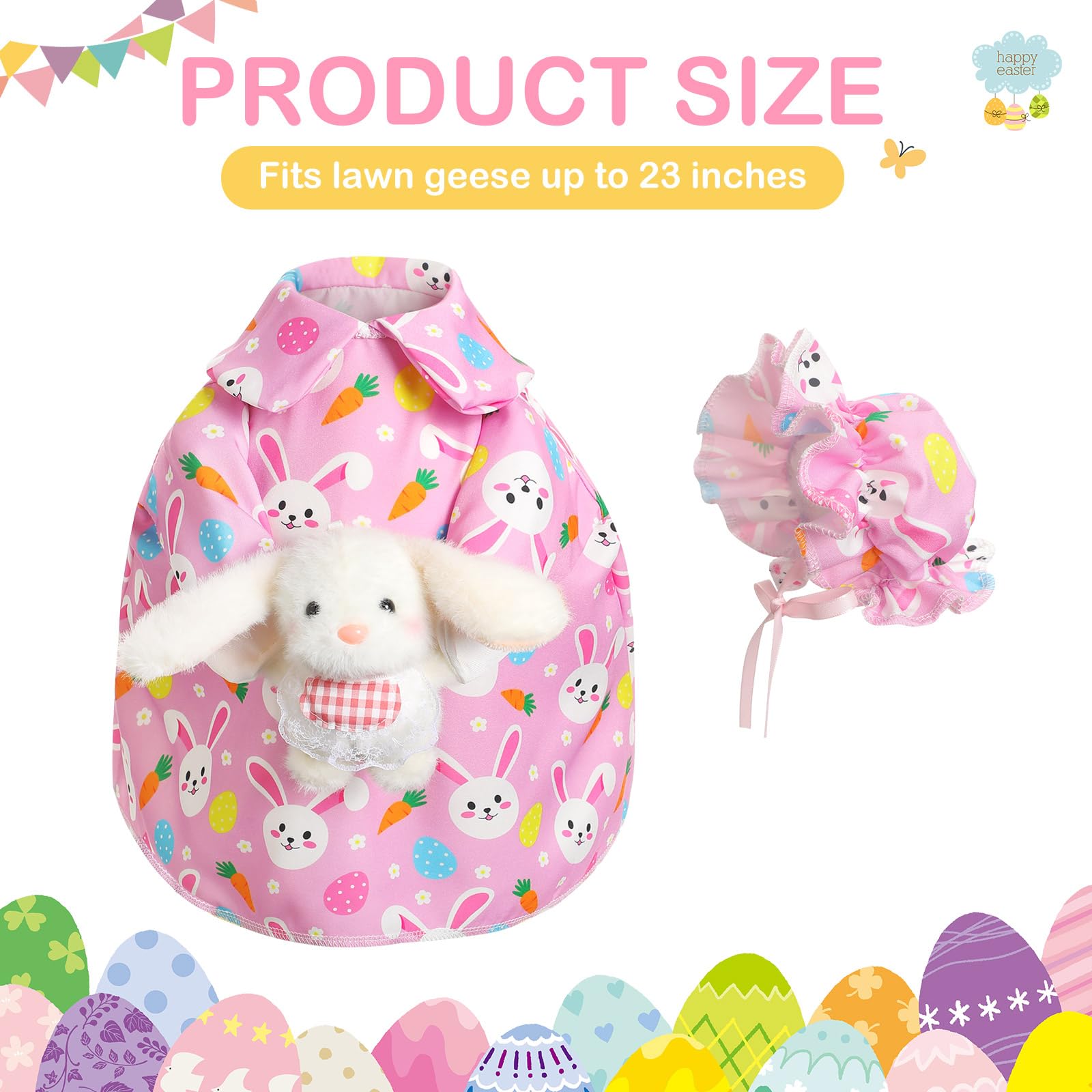 Easter Bunny Porch Goose Outfit for 23 inch Plastic Cement Goose, Easter Egg Porch Goose Costume Lawn Goose Clothes
