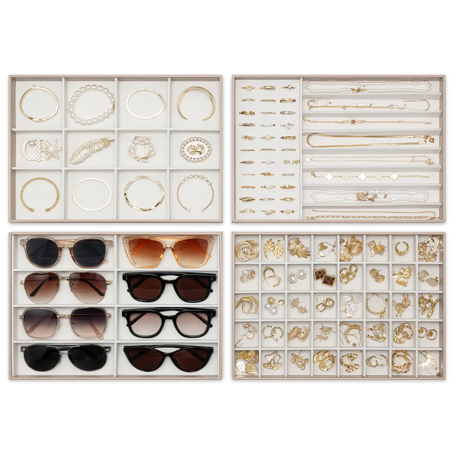 VLANDO Modern Aesthetic Stackable Jewelry Organizer - 40-Compartment Velvet Tray with Removable Dividers for Earring, Charm Storage & Display
