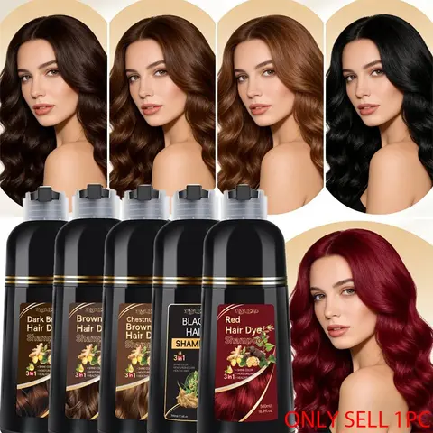 500ml Hair Dye Shampoo, Hair Darkening Shampoo, Magic Coloring Shampoo, Color depositing shampoo, herbal extracts, mild, Gentle & non-irritating, 3-in-1 dyeing, shampooing & conditioning, easy to use, leaves hair healthy, 5 colors available