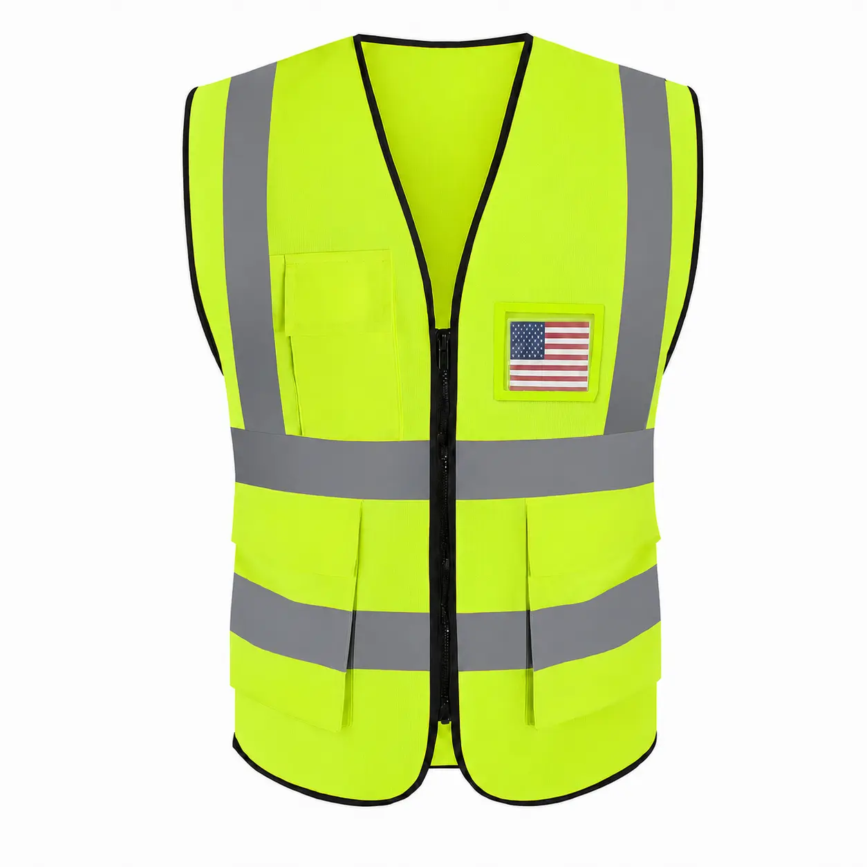High Visibility Reflective Safety Vest for Men & Women, Front Zipper, Multiple Pockets & ID Holder for Construction, Traffic, Warehouse