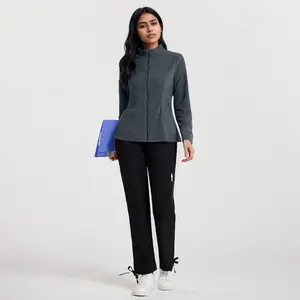 Cimmuovere Winter Christmas Collection Women's Zip-Front Lapel Long-Sleeve Lab Coat Sweatshirt, suitable for clinics, beauty salons, dental clinics, veterinary hospitals, etc. Comfortable and soft, casual gray workwear jacket. Women's outerwear.  Clothes