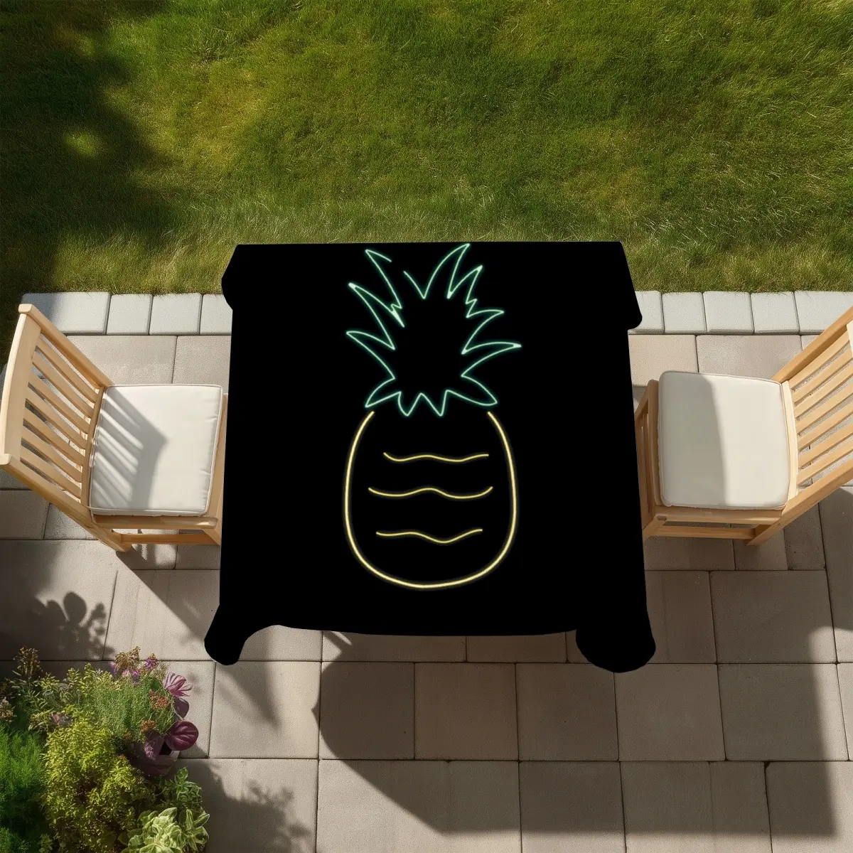 360 Stand 58x58 in. Tropical Neon Pineapple Exotic Yellow Tablecloth - Stainproof, Machine Washable, Wrinkle-Free, Indoor-Outdoor Decor for Outdoor Tables Furniture, Model C1TC5858Q71MST, Machine Wash, Indoor-Outdoor Tablecloths, Tropical Tiki Tablecloths