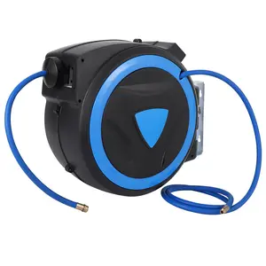 GARVEE Retractable Air and Garden Hose Reel with Auto-Lock, Auto Rewind, 3/8" Hose, Multiple Lengths (50FT, 65FT, 80FT), 180° Swivel Bracket, 9-Pattern Spray Nozzle for Garage, Workshop, Industrial Use