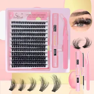 Fluffy False Eyelashes with Eyelash Glue & Tweezers, 80pcs Natural Look Eyelash Extensions, Self False Eyelashes Kit for Women and Girls, Makeup