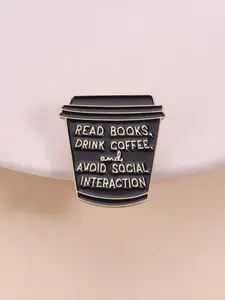 Minimalist Coffee Cup Statement Pin, Text Decoration, Neutral Design, Daily Wear Accessory Gift, Unisex Badge
