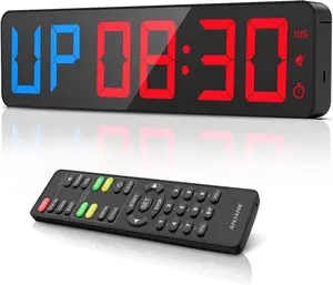 Gym Timer 15" Large LED Display Wall Clock| Gym Interval Workout| Count Down & Up| Stopwatch| Buzzer Volume| Remote| Timer for Fitness Classroom Home