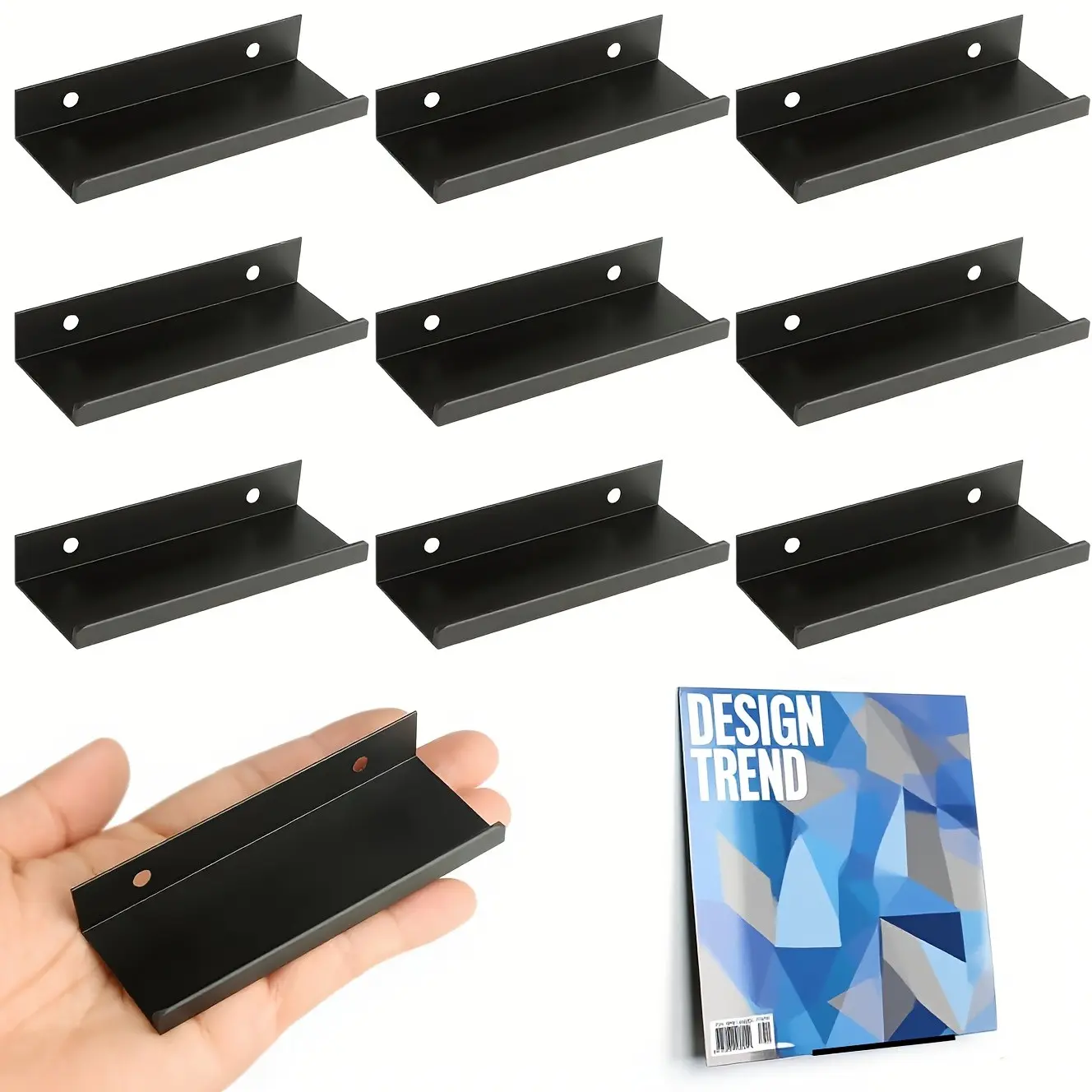 Vinyl Wall Mount 9 Pack Set, Metal Vinyl Shelf, Minimalist Record Display, Stylish Record Holder, Modern Office Home Decor, Industrial, Wall Mount Design, Wall Shelf Unit