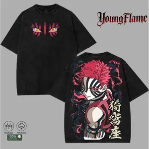 Akaza Demon Slayer T-Shirt | Upper Moon 3 Anime Graphic Tee | Vintage Washed Oversized Streetwear Unisex outfit boys merch men fashion clothes,summervibes