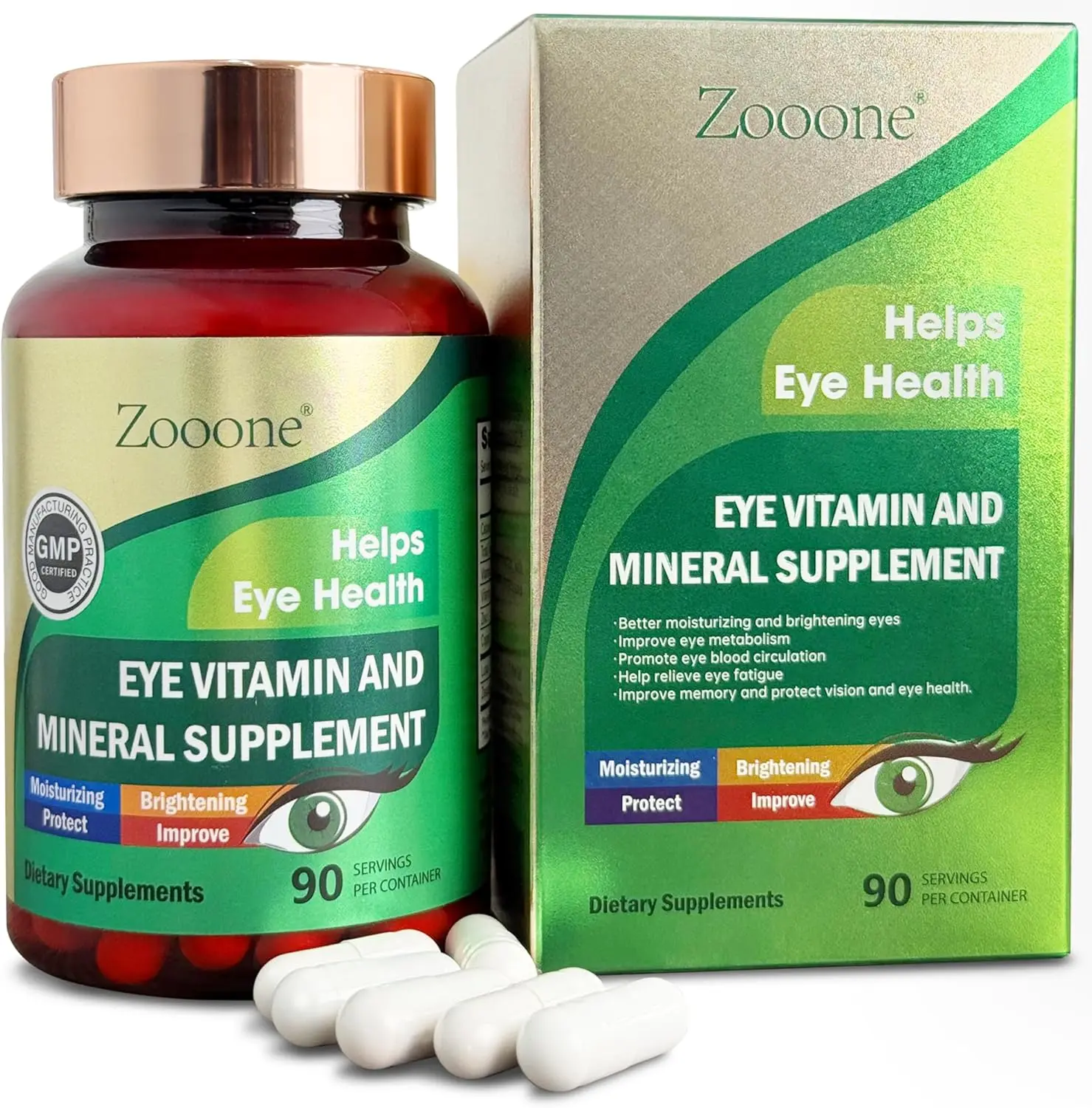 zooone Lutein and Zeaxanthin Eye Vitamins, Eye Vitamin and Mineral Supplement with Vitamin C E Zinc Copper, Vision Support for Macular Degeneration, Eye Health Pills for Adults & Seniors, 90 Capsules  eye mineral supplement with zinc copper Dietary