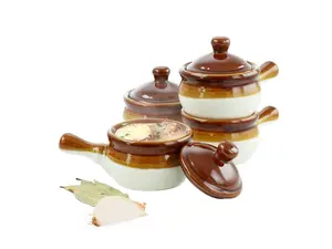 Elama 4 Piece Long Handle 15 Ounce French Onion Soup Bowl with Lid
