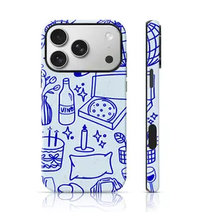 Blue Doodle Daily Life Design Phone Cover Drop Proof for iPhone 17 Pro Max/16 Pro Max /15Pro Max 15/14/13/12 & Samsung S26 /S25Ultra Unique Phone Case