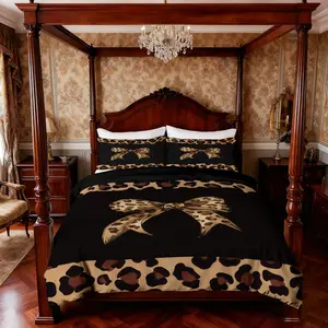 This 3-piece bedding set (1 duvet cover + 2 pillowcases, no insert) features a cool leopard print bow design. Soft and comfortable, this set is perfect for room decor, suitable for all seasons, and makes a great gift. Decorative bedding set
