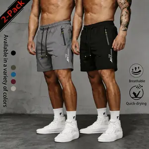2-pack men’s quick-dry summer shorts with lightning print; casual breathable men’s shorts; quick-dry elastic athletic shorts set; breathable sports running training casual shorts with zippered pockets for easy storage; comfortable shorts for fitness and e