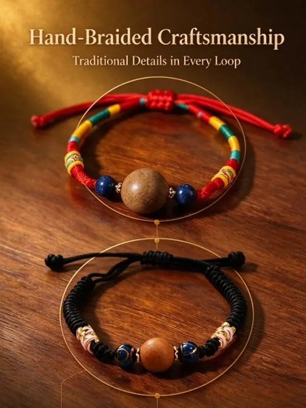HEXIANG Single Bead Herbal Incense Bracelet - Unisex Hand-Woven Natural Rope Adjustable Wristband, Oriental 5-Element Zen Red Cord Costume Jewelry, 2 Styles, Daily Wear Cultural Gift (Ethnic, Ancient-Inspired, Red Cord, Zen Fashion Bracelets & Bangles), E