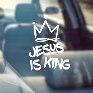 2pcs Jesus Is King Crown Christian Car Decal Sticker Waterproof Oracal 651 Vinyl 6x4.5 Inches Outdoor Rated Stylish Car Merch
