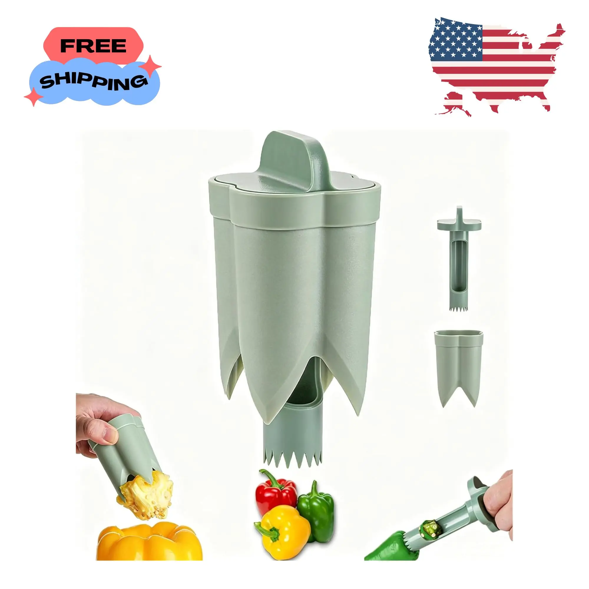 Pepper Corer Seed Remover, 2 in 1 Bell Pepper Core Cutter Deseeder Tool