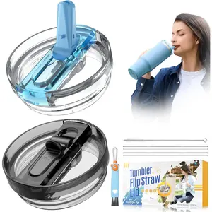 2 Pack 30 oz Tumbler Flip Straw Lid Replacement Fit for Stanley Quencher,Spill Proof Splash Resistant Tumbler Lids, Reusable Leak Proof Tumbler Cover for Stanley Cup Accessories