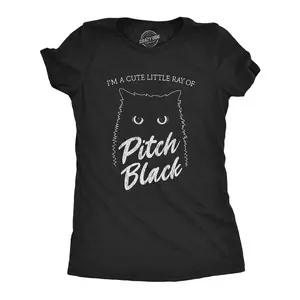 Womens I'm A Cute Little Ray Of Pitch Black T Shirt Funny Pet Cat Kitty Halloween Graphic Novelty Tee Funny Womens T Shirts Cute Vintage Fashion Casual Ladies T-Shirt Gift Halloween Tops for Women Funny Cat Top Black
