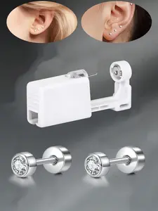 3 Pcs/Set Funky Stainless Steel Cubic Zirconia Heart Faux Pearl Flat Back Earrings With Ear Piercing Gun Self Ear Piercing  At Home Self Ear Piercing Gun Kit Body Piercings Set, For Daily Decoration