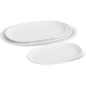 Oval Embossed Serving Platter Set, Stackable Serving Tray, Ceramics White Serving Platters for Entertaining, Serving Dishes for Wedding, Dishwasher & Oven Safe,  for Housewarming (3PCS)