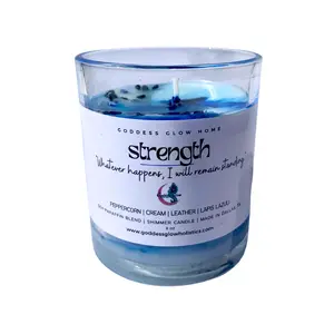 Strength Affirmation Candle - Leather, Peppercorn + Cream with Lapis Lazuli Crystals - Bamboo LID