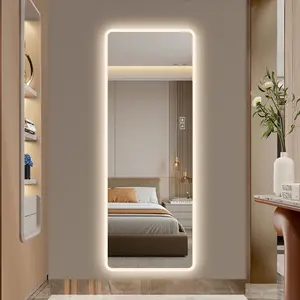Rounded Rectangle LED Full Length Mirror, 63"×24" Wall Mounted Lighted Mirror with 3 Color Dimmable Lights, Shatterproof Tempered Glass Body Mirror for Bedroom Living Room