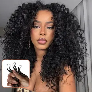 Gabrielle Hair Store19A Burmese Curly Crochet Human Hair Knotless Pre-Separated Feather Crochet Braids Invisible Miracle Knots Reusable Human Crochet Hair Extensions For Black Women