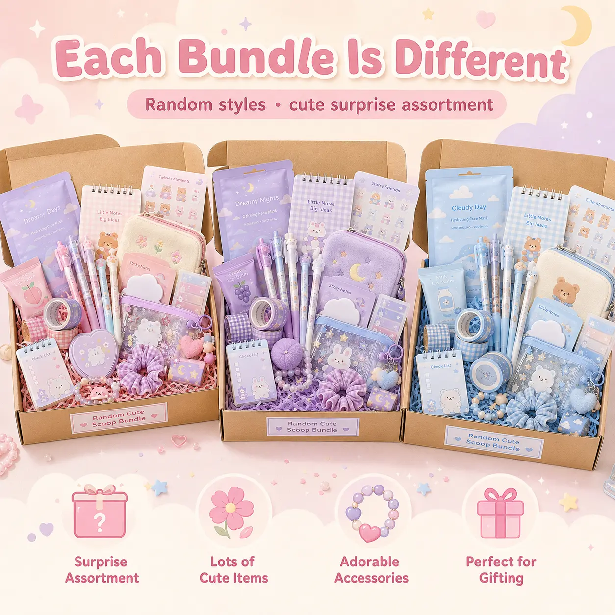 Cute Mystery Gift Box, Random Surprise Box with Assorted Cute Accessories and Stationery